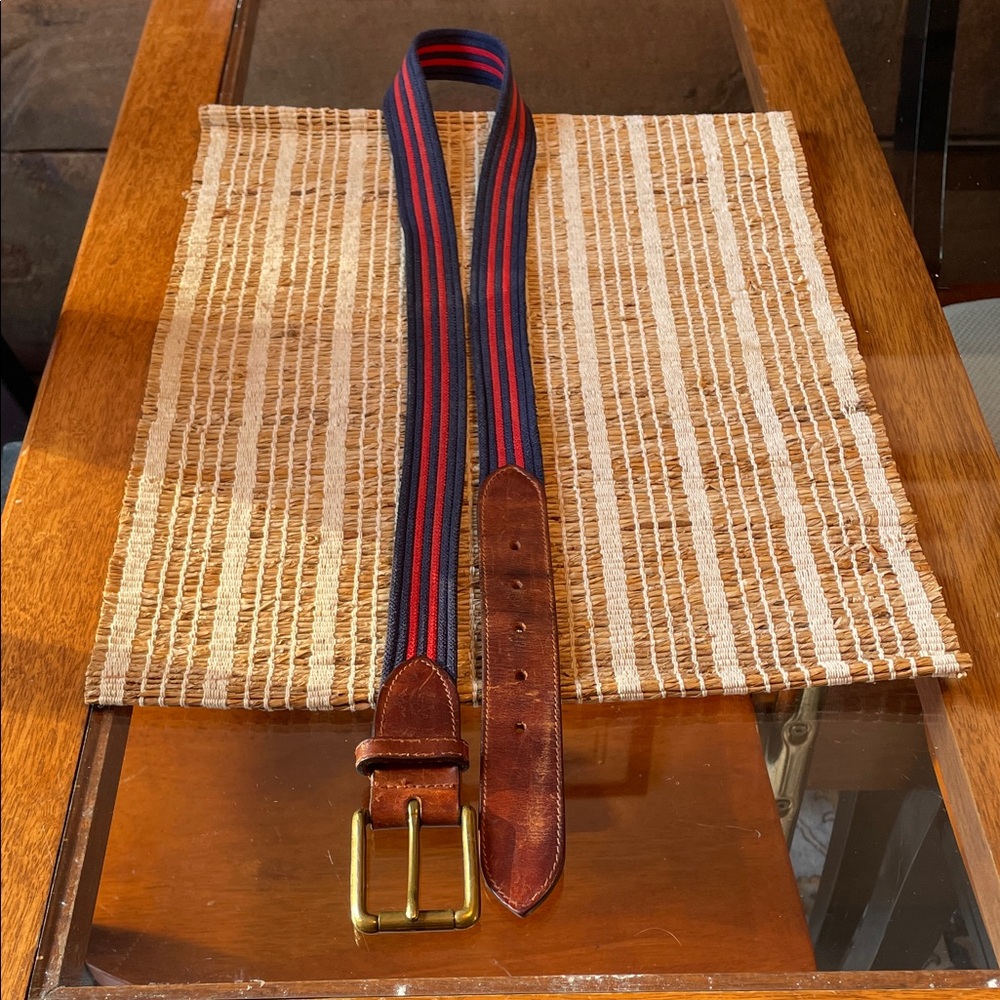 Brooks Brothers Cotton and Leather Belt with Brass Toned Buckle, Size 42